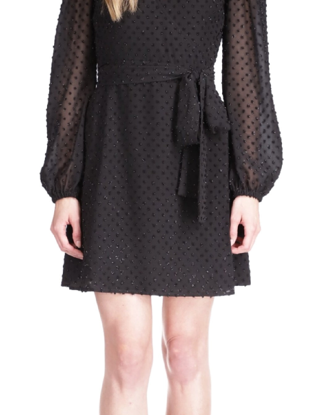 Vestido curto envelope feminino Michael Kors Swiss Dot, preto, tamanho X-S