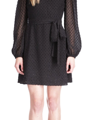 Vestido curto envelope feminino Michael Kors Swiss Dot, preto, tamanho X-S