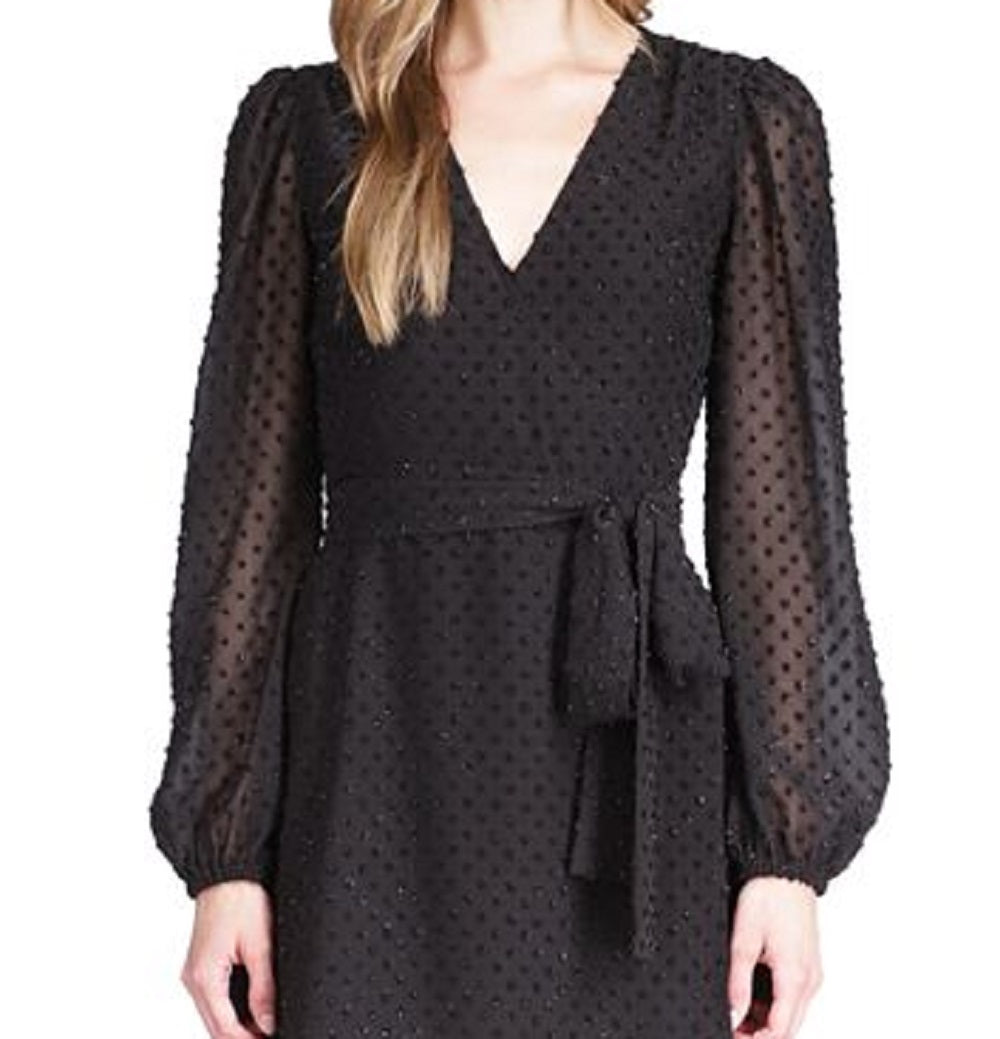 Vestido curto envelope feminino Michael Kors Swiss Dot, preto