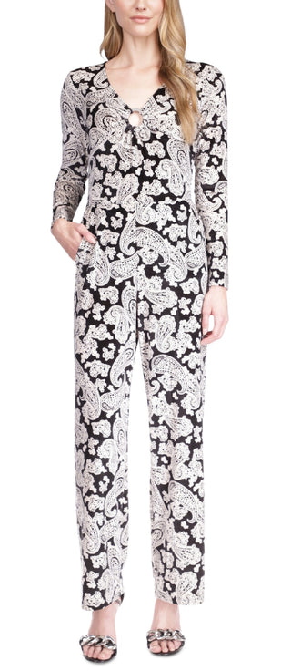 Michael Kors Women's Paisley Print Velvet Jumpsuit White Size X-Small