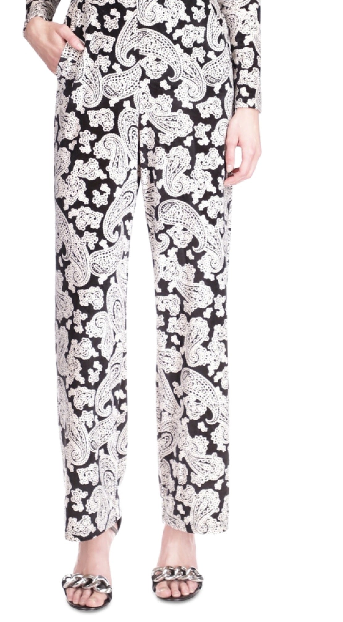 Macacão de veludo com estampa paisley feminino Michael Kors, branco, tamanho extrapequeno