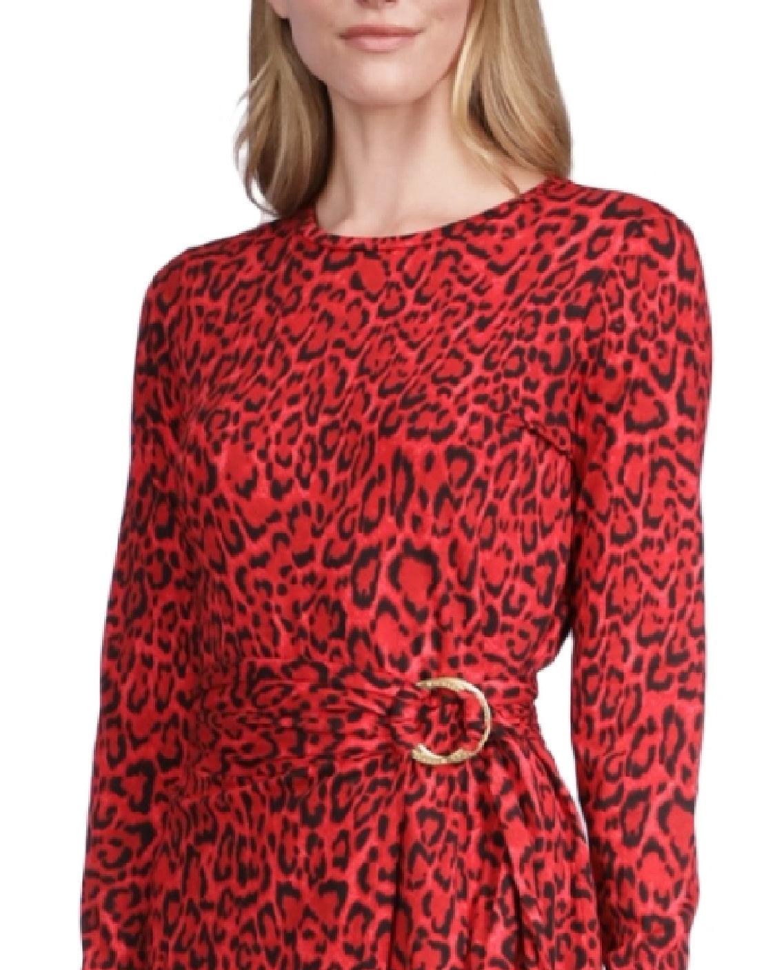 Vestido camiseta falso com estampa de gato Michael Kors feminino, vermelho, tamanho grande
