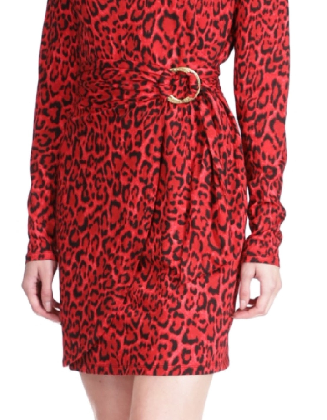 Vestido camiseta falso com estampa de gato Michael Kors feminino, vermelho, tamanho grande
