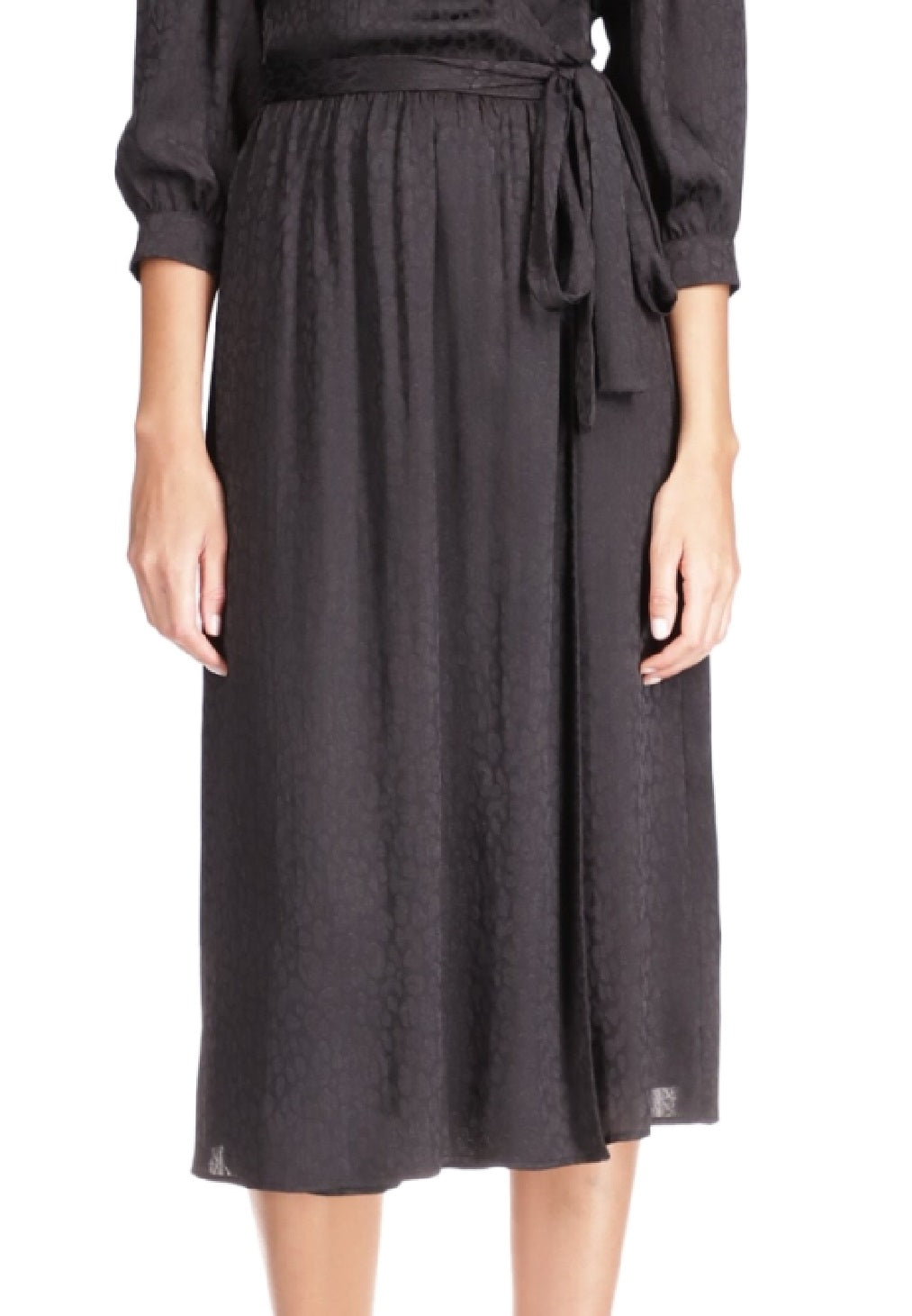 Vestido midi envelope Michael Kors feminino com estampa de chita e jacquard, preto, tamanho extrapequeno