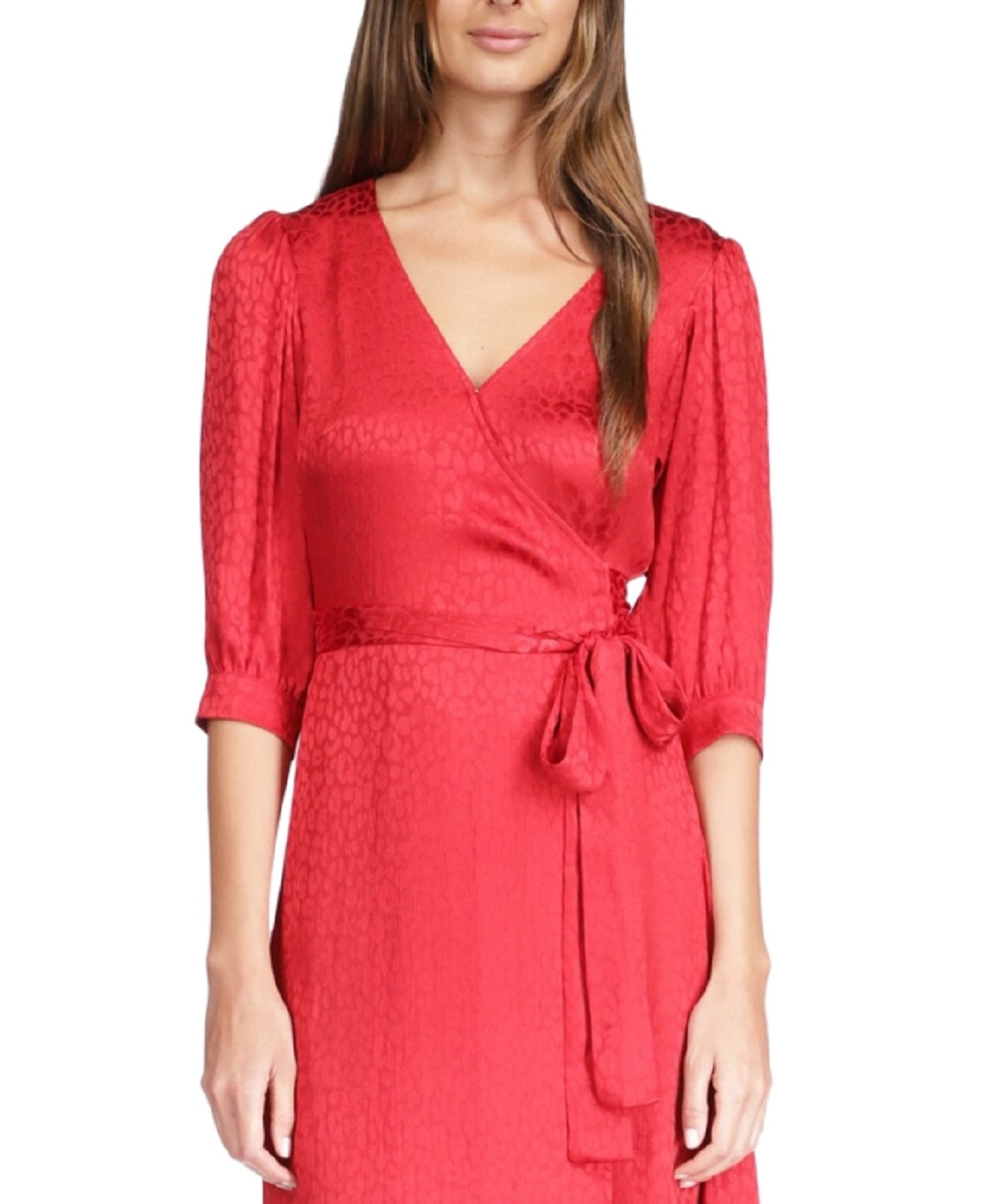 Vestido midi envelope Michael Kors feminino com estampa Cheetah Jacquard, vermelho, tamanho médio