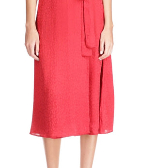 Vestido midi envelope Michael Kors feminino com estampa Cheetah Jacquard, vermelho, tamanho médio