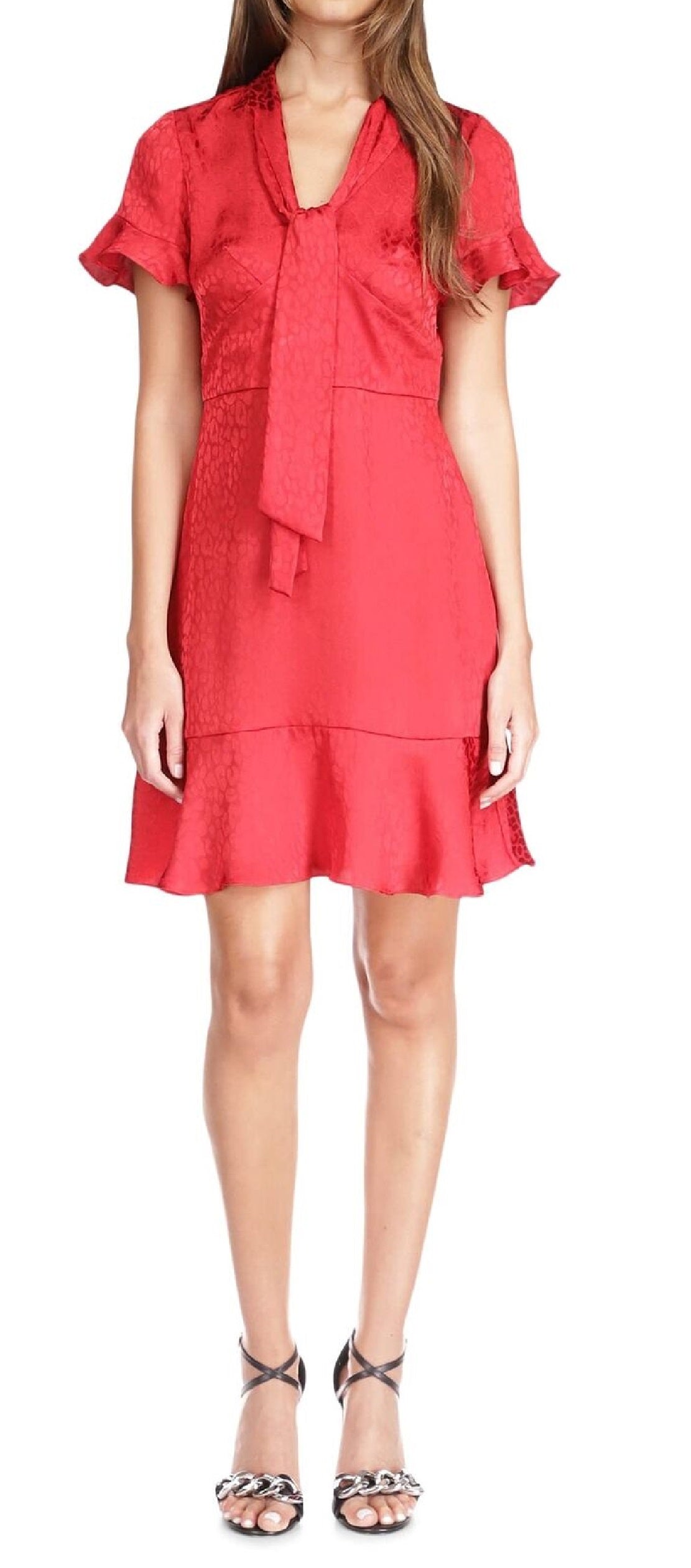 Vestido feminino Michael Kors com estampa tonal e plissado Cheeta, tamanho grande, vermelho