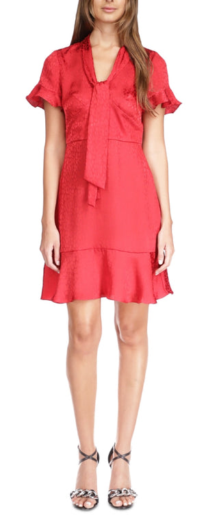 Vestido feminino Michael Kors Cheeta Plisse com estampa tonal e gravata, tamanho X-G, vermelho
