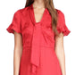 Vestido feminino Michael Kors Cheeta Plisse com estampa tonal e gravata, tamanho X-G, vermelho