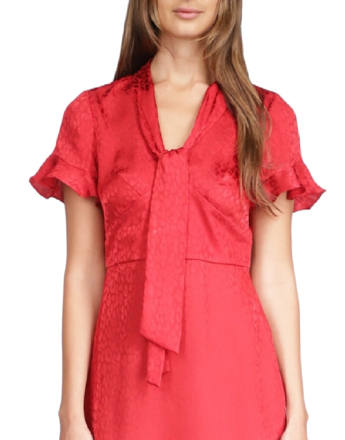Vestido feminino Michael Kors Cheeta Plisse com estampa tonal e gravata, tamanho X-G, vermelho