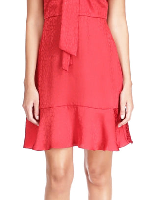 Vestido feminino Michael Kors Cheeta Plisse com estampa tonal e gravata, tamanho X-G, vermelho