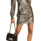 Vestido curto feminino Michael Kors com estampa de chita metálica e jacquard, cinza, tamanho 14