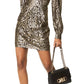 Vestido curto feminino Michael Kors com estampa de chita metálica e jacquard, cinza, tamanho 14