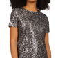 Vestido camiseta feminino Michael Kors com lantejoulas e estampa de chita, cinza, tamanho médio