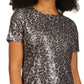 Vestido camiseta feminino Michael Kors com lantejoulas e estampa de chita, cinza, tamanho grande