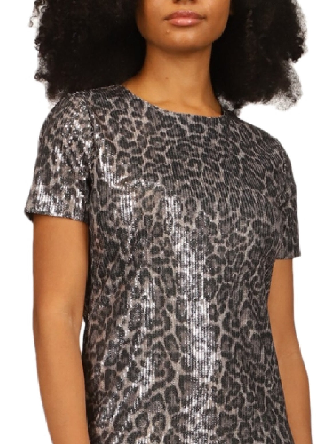 Vestido camiseta feminino Michael Kors com lantejoulas e estampa de chita, cinza, tamanho grande