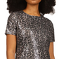 Vestido camiseta feminino Michael Kors com lantejoulas e estampa de chita, verde, tamanho extragrande