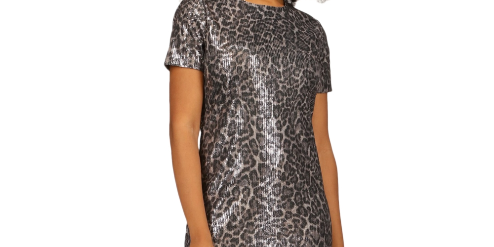 Vestido camiseta feminino Michael Kors com lantejoulas e estampa de chita, verde, tamanho extragrande