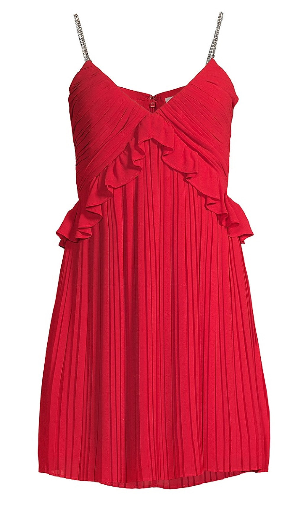 Vestido plissado com alça de corrente e strass feminino Michael Kors, vermelho
