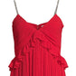Vestido plissado com alça de corrente e strass feminino Michael Kors, vermelho