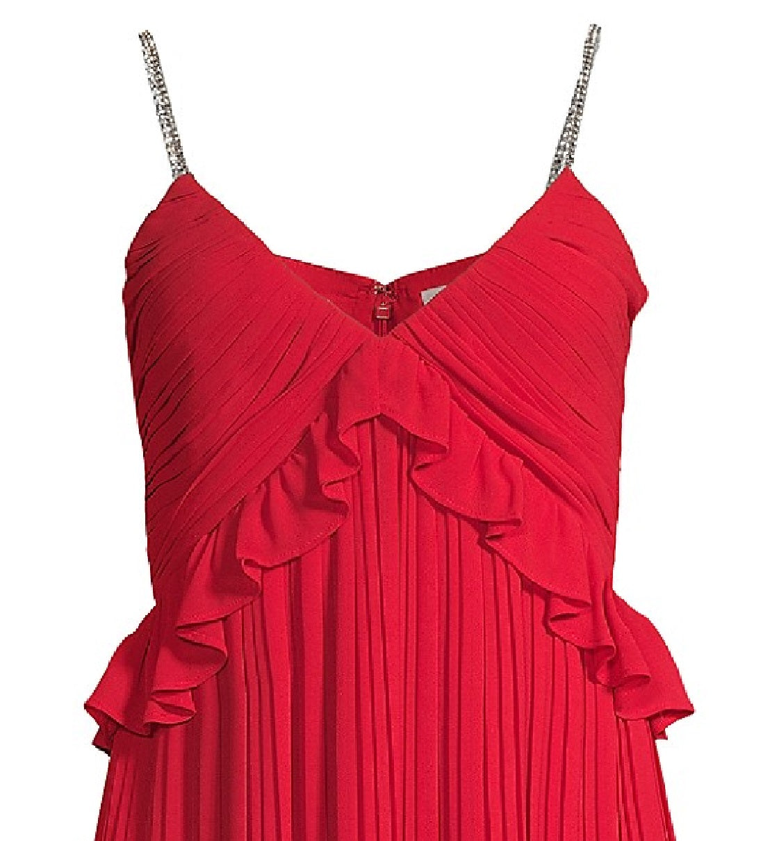 Vestido plissado com alça de corrente e strass feminino Michael Kors, vermelho