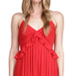 Vestido plissado com alça de corrente e strass feminino Michael Kors, vermelho