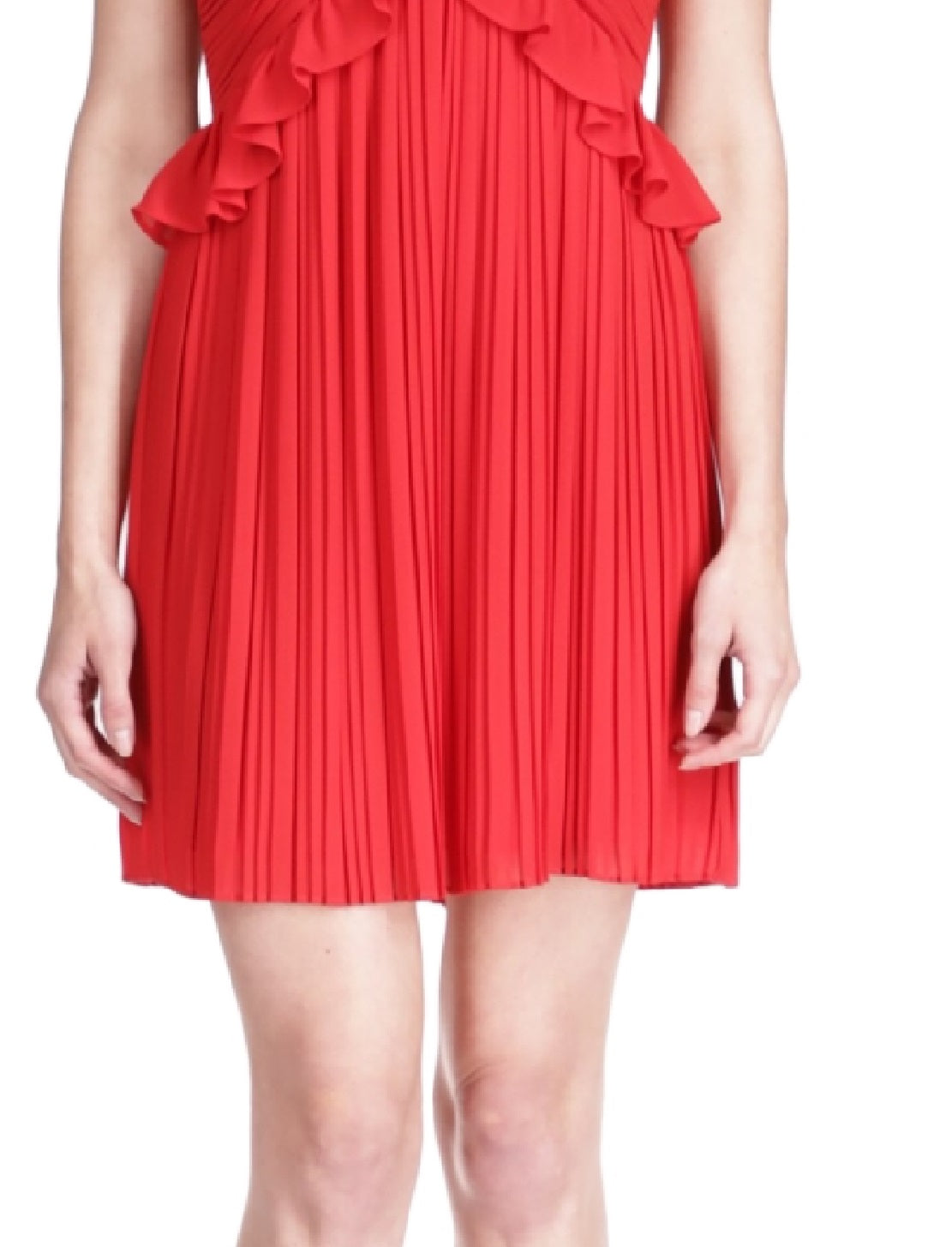 Vestido plissado com alça de corrente e strass feminino Michael Kors, vermelho