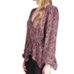 Top feminino Michael Kors com bainha de lenço Paisley rosa tamanho pequeno extrapequeno