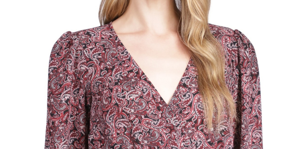 Top feminino Michael Kors com bainha de lenço Paisley rosa tamanho pequeno extrapequeno