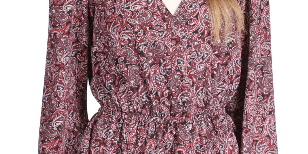 Top feminino Michael Kors com bainha de lenço Paisley rosa tamanho pequeno extrapequeno