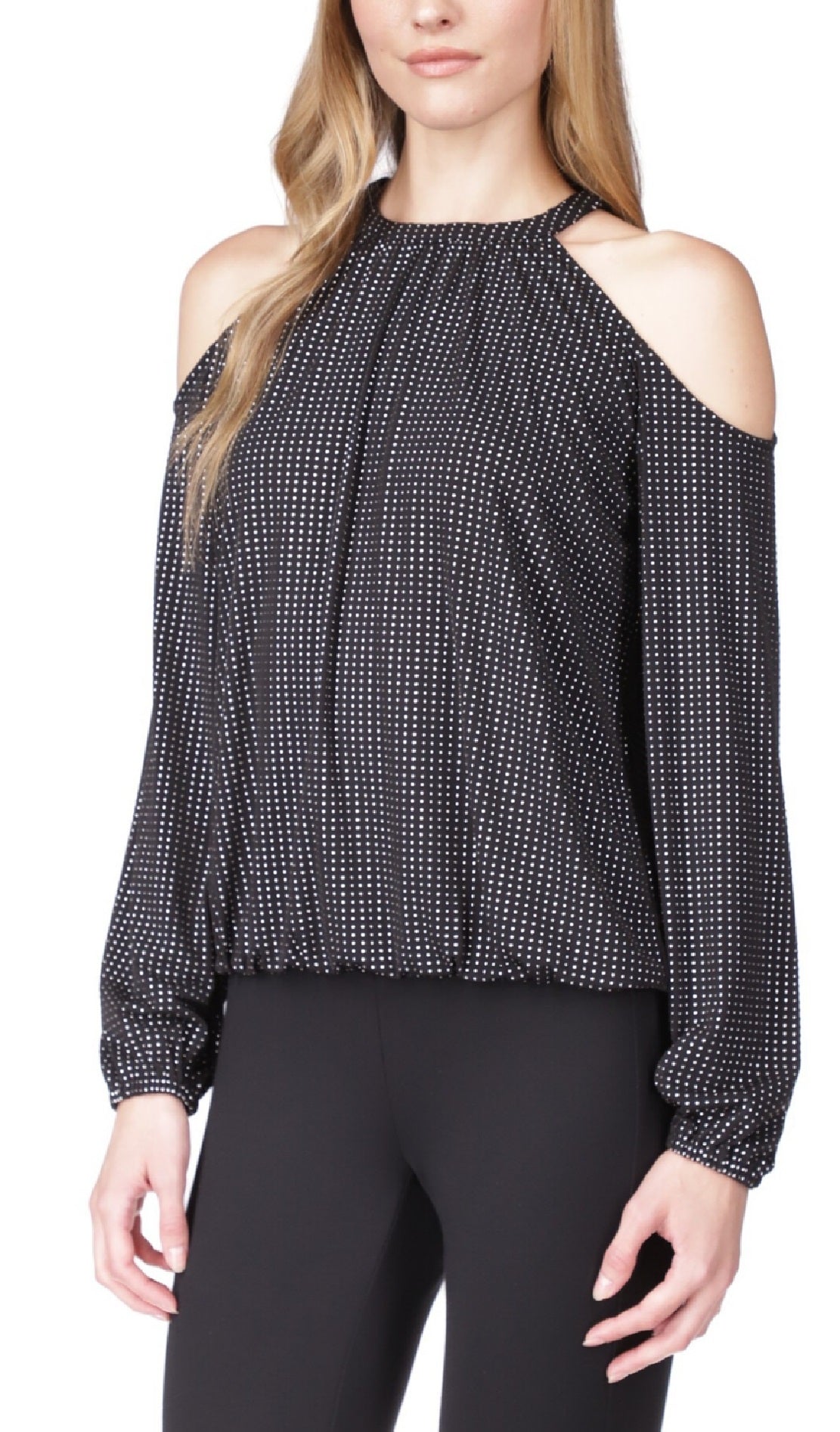 Michael Kors Top Feminino com Ombros Descobertos e Cintura Smocked Cinza Tamanho Pequeno GG