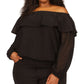 Blusa feminina Michael Kors com babados e ombro de fora, preta, tamanho 2X