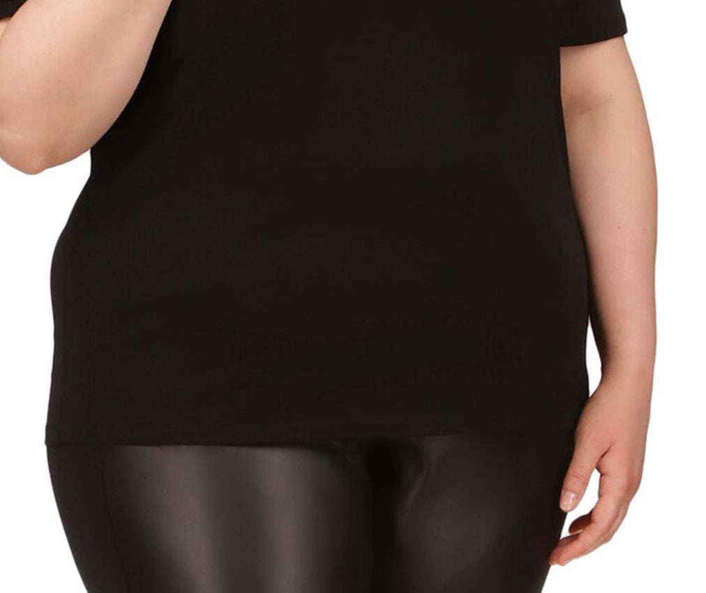 Camiseta feminina Michael Kors com franjas e ombros descobertos, preta, tamanho 2X