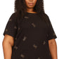 Camiseta feminina Michael Kors com logo disperso e tachas, preta, tamanho 3X