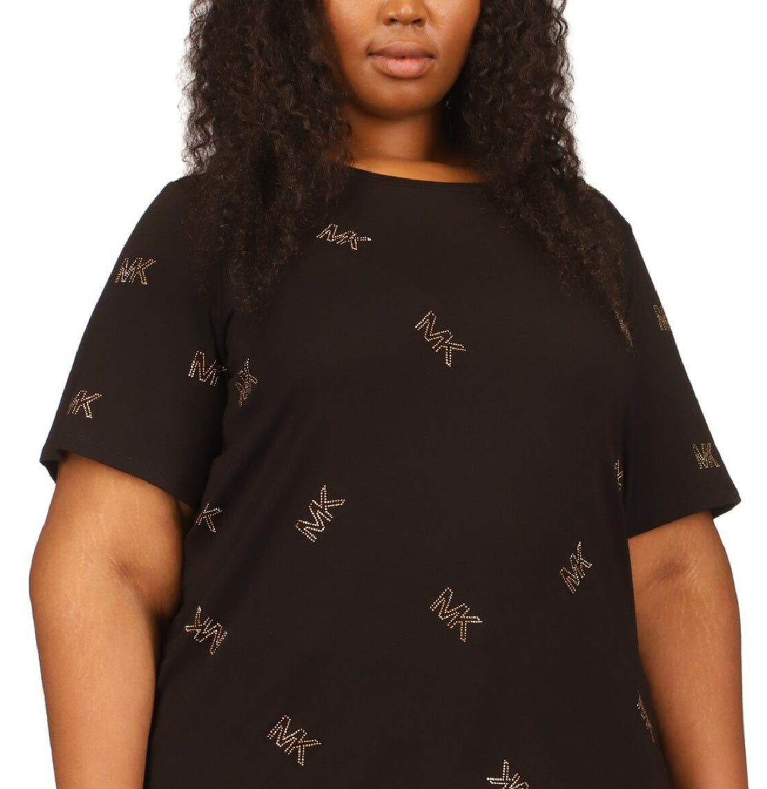 Camiseta feminina Michael Kors com logo disperso e tachas, preta, tamanho 3X