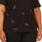 Camiseta feminina Michael Kors com logo disperso e tachas, preta, tamanho 3X