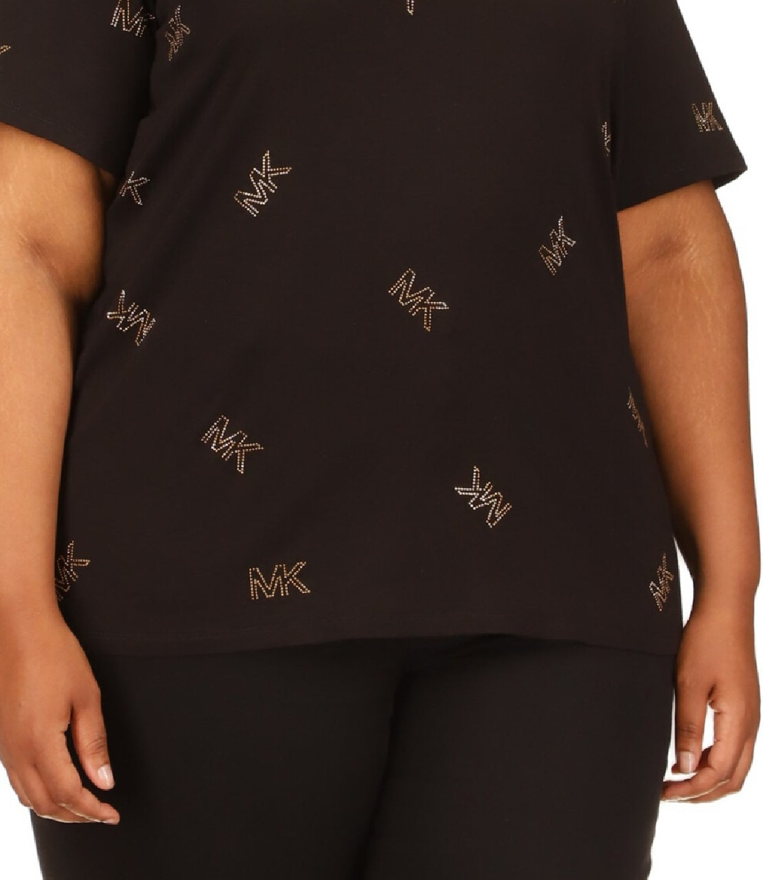 Camiseta feminina Michael Kors com logo disperso e tachas, preta, tamanho 3X