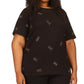 Camiseta feminina Michael Kors com logo disperso e tachas, preta, tamanho 3X