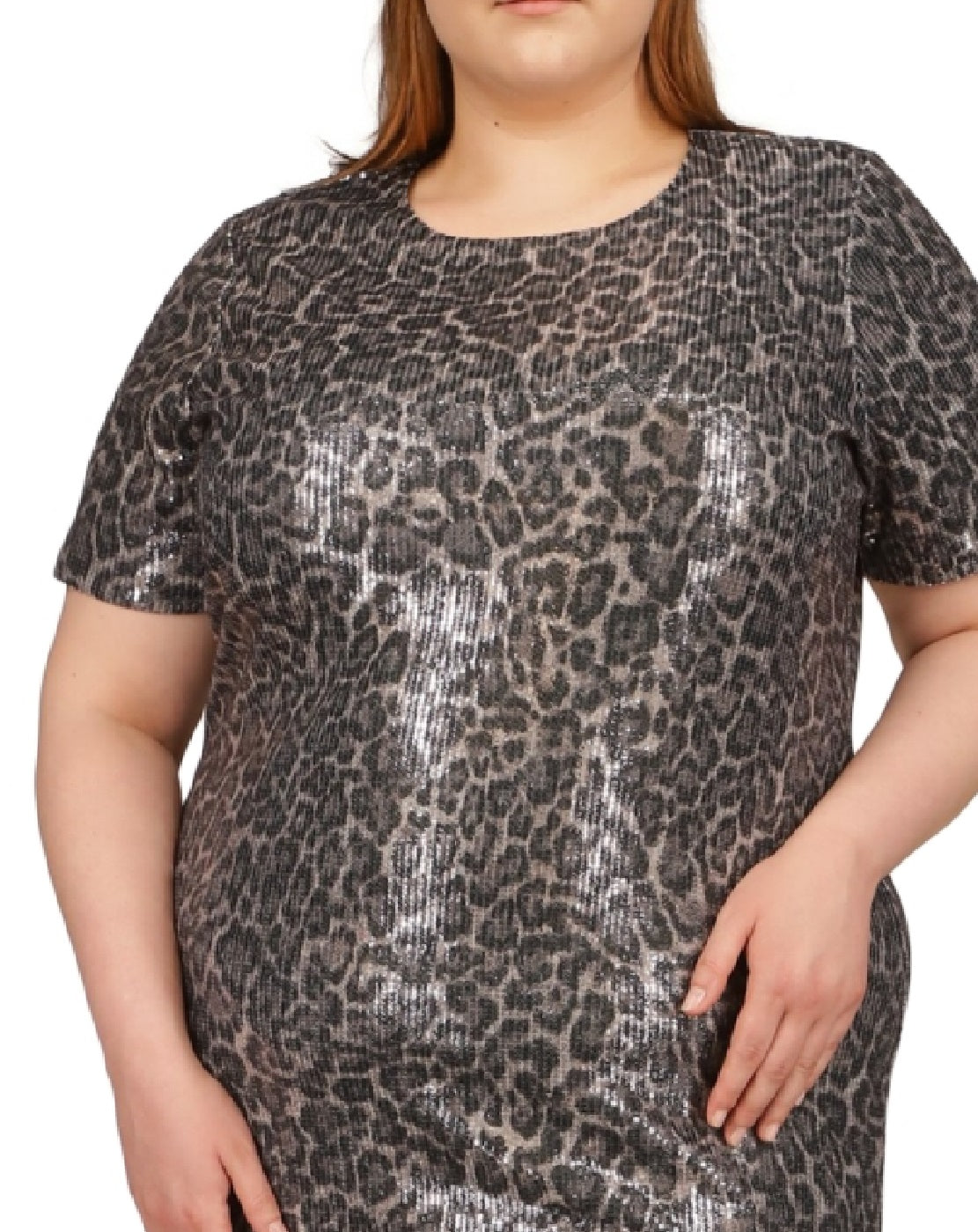 Vestido curto feminino Michael Kors com lantejoulas cinza, tamanho 2X