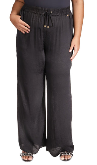 Calça feminina Michael Kors com estampa animal em jacquard e perna larga, preta, tamanho 2X