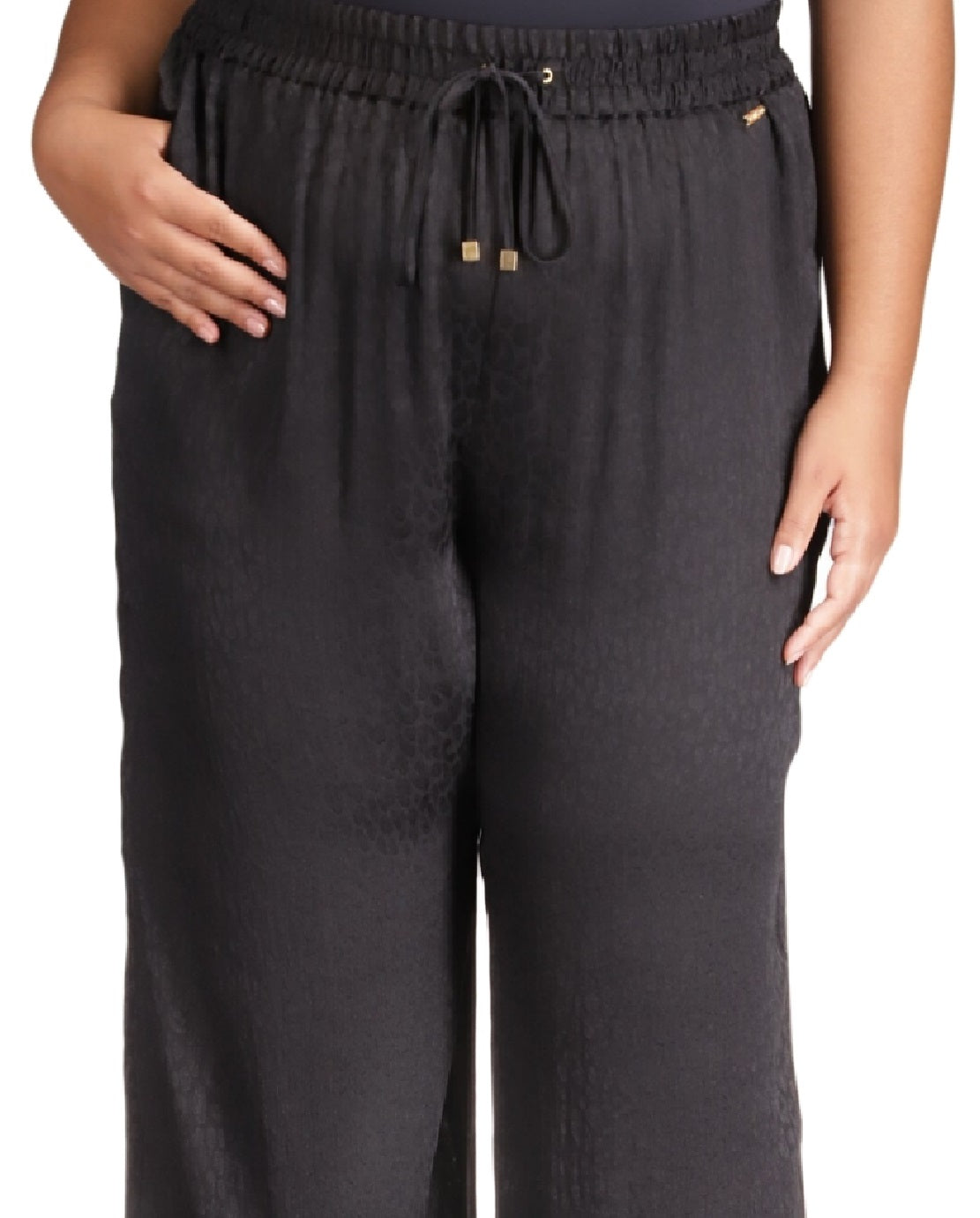 Calça feminina Michael Kors com estampa animal em jacquard e perna larga, preta, tamanho 2X