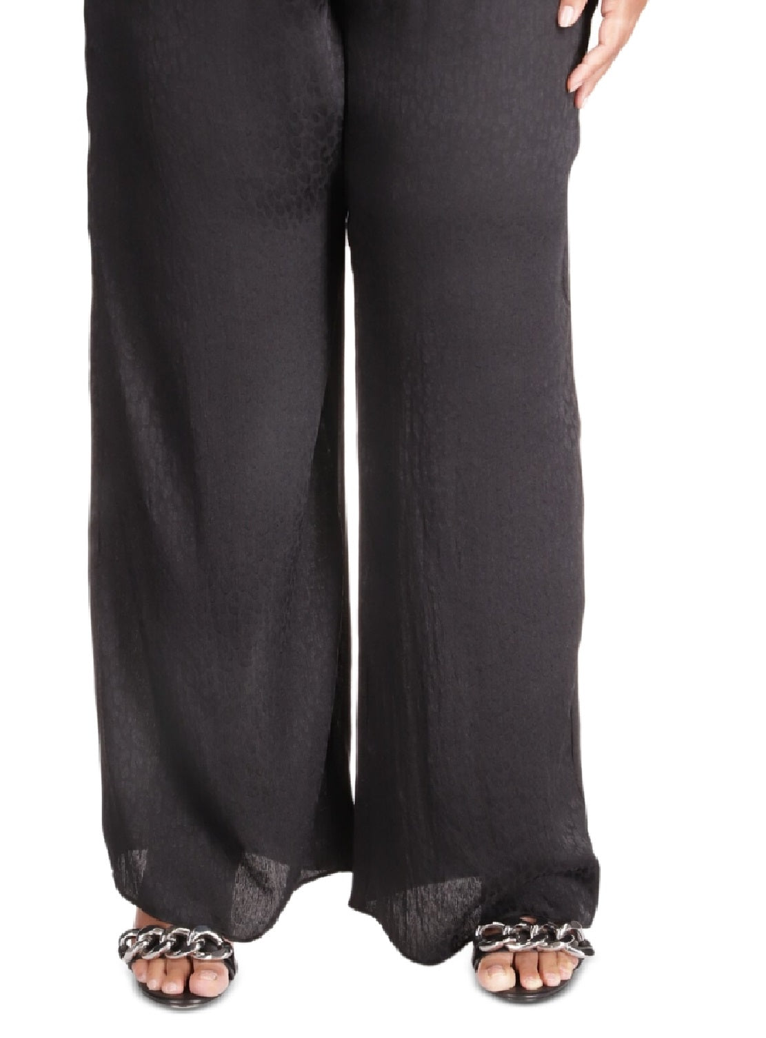 Calça feminina Michael Kors com estampa animal em jacquard e perna larga, preta, tamanho 2X