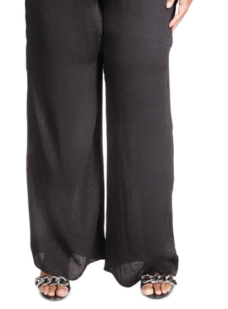 Calça feminina Michael Kors com estampa animal em jacquard e perna larga, preta, tamanho 2X