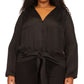 Blusa feminina Michael Kors com bainha jacquard e amarração, preta, tamanho 2X
