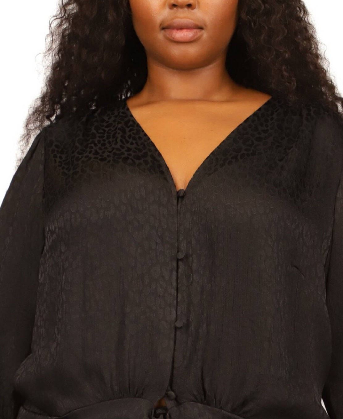 Blusa feminina Michael Kors com bainha jacquard e amarração, preta, tamanho 3X