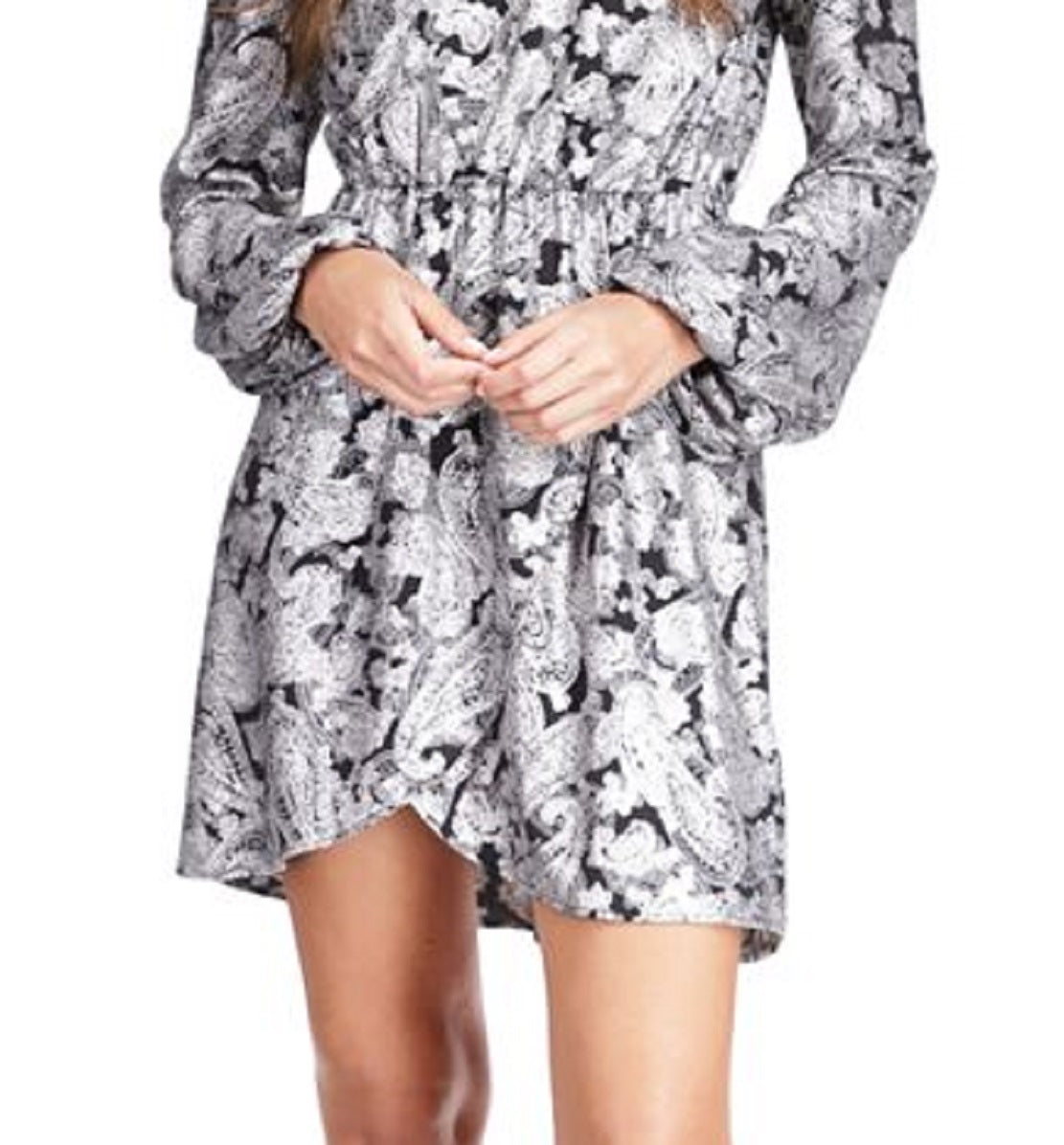 Vestido curto de crepe com estampa paisley metálica Michael Kors feminino, branco