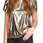 Camiseta feminina metálica Michael Kors, amarela, tamanho pequeno médio