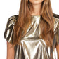 Camiseta feminina metálica Michael Kors, amarela, tamanho pequeno médio