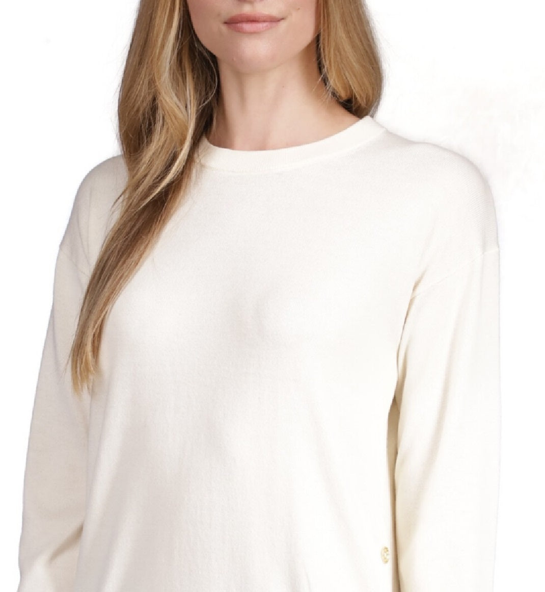 Suéter feminino Michael Kors com acabamento em botões, branco, tamanho pequeno, médio