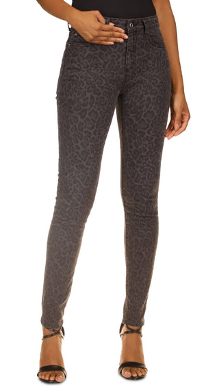 Calça Jeans Skinny Reta com Estampa de Leopardo Michael Kors Feminina Cinza Tamanho 10 Petite